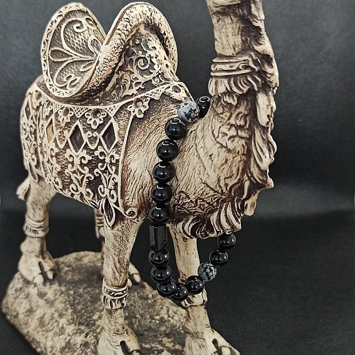 Bratara barbati pietre naturale de Turmalina si Snow Flake Obsidian, Adal, margele de 8mm [4]