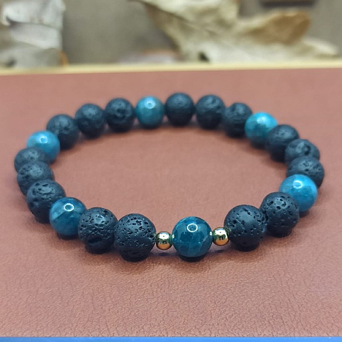 Bratara barbati pietre naturale Edan, cu cristale de Apatit si piatra de Lava, margele de 8mm [2]