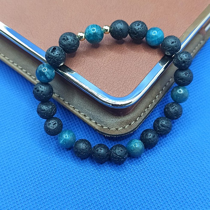 Bratara barbati pietre naturale Edan, cu cristale de Apatit si piatra de Lava, margele de 8mm [3]