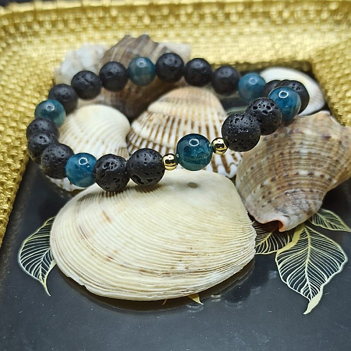 Bratara barbati pietre naturale Edan, cu cristale de Apatit si piatra de Lava, margele de 8mm [1]