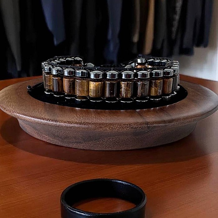 Bratara barbati Ravi impletita manual cu Ochi de Tigru Cilindru si Hematit pe snur, ajustabila [5]