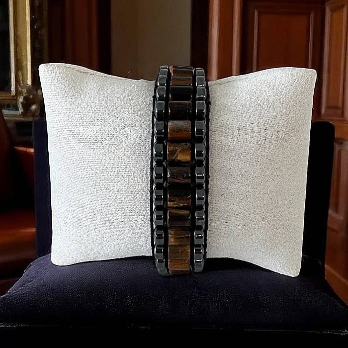 Bratara barbati Ravi impletita manual cu Ochi de Tigru Cilindru si Hematit pe snur, ajustabila [3]