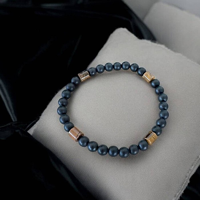 Bratara barbati realizata manual din Onix Negru mat si Ochi de Tigru, Nandor [5]