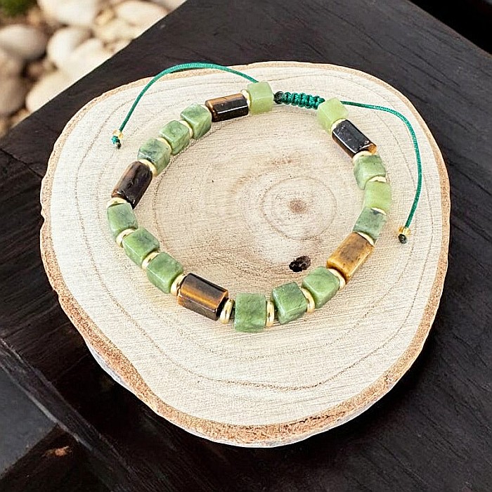 Bratara barbati reglabila Andy din Cristale de Jad Verde si Ochi de tigru [3]