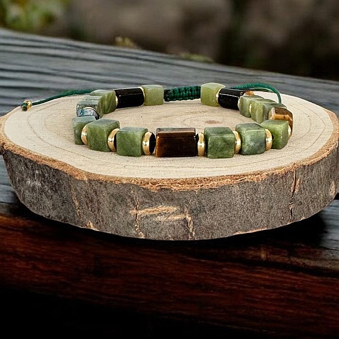 Bratara barbati reglabila Andy din Cristale de Jad Verde si Ochi de tigru [1]