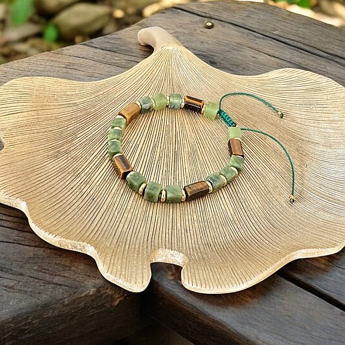 Bratara barbati reglabila Andy din Cristale de Jad Verde si Ochi de tigru [6]