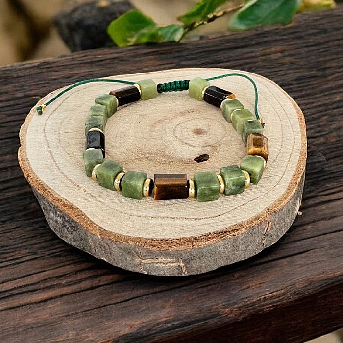 Bratara barbati reglabila Andy din Cristale de Jad Verde si Ochi de tigru [2]