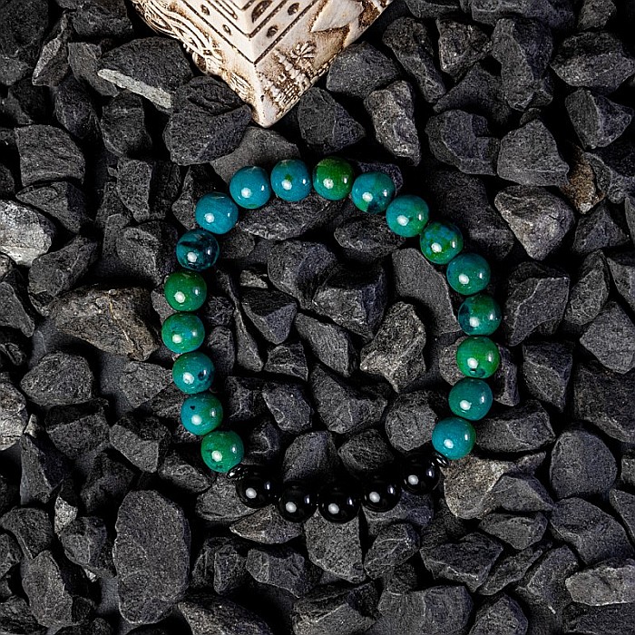 Bratara barbati Samar din pietre semipretioase Pheonix Stone si Obsidian, sfere de 8mm [5]