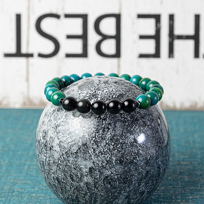 Bratara barbati Samar din pietre semipretioase Pheonix Stone si Obsidian, sfere de 8mm [4]