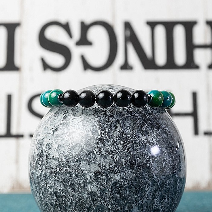 Bratara barbati Samar din pietre semipretioase Pheonix Stone si Obsidian, sfere de 8mm [3]