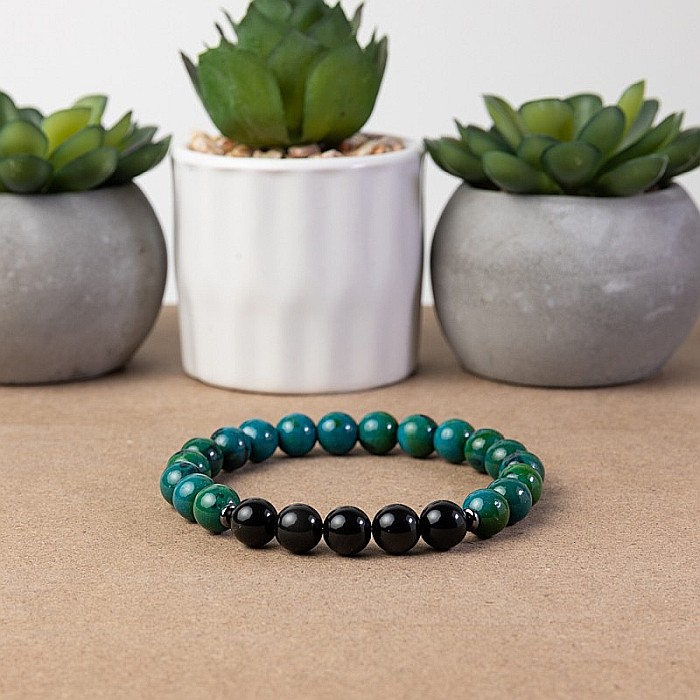 Bratara barbati Samar din pietre semipretioase Pheonix Stone si Obsidian, sfere de 8mm [2]