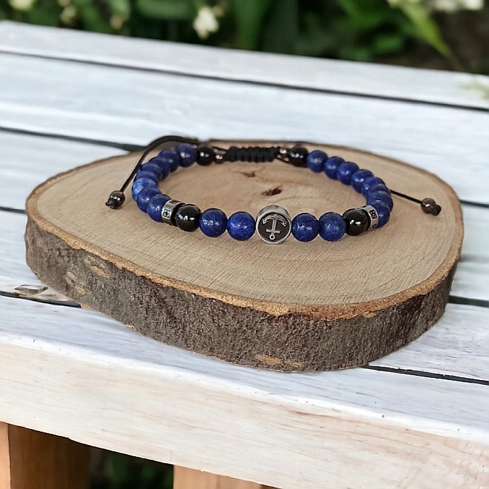 Bratara barbati snur Ambar din pietre de Lapis lazuli si accesorii din inox [1]