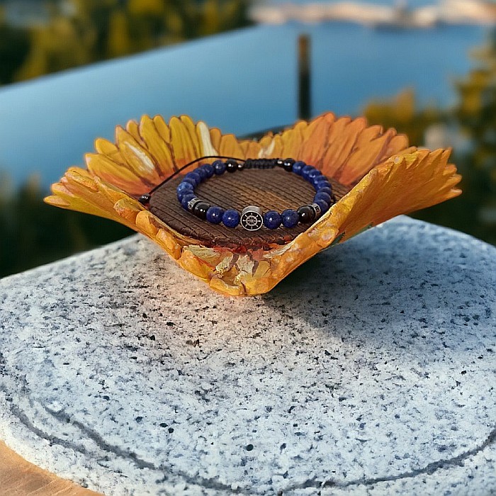 Bratara barbati snur Ambar din pietre de Lapis lazuli si accesorii din inox [5]