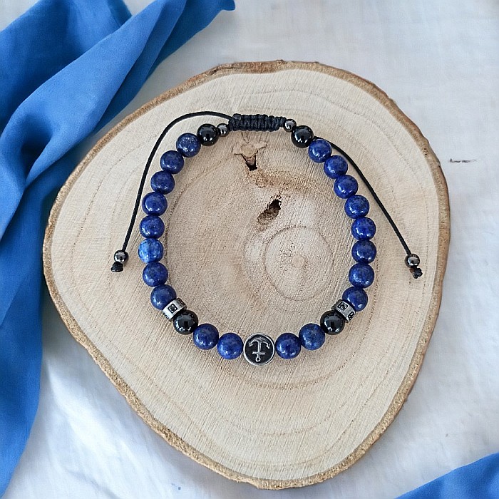Bratara barbati snur Ambar din pietre de Lapis lazuli si accesorii din inox [3]