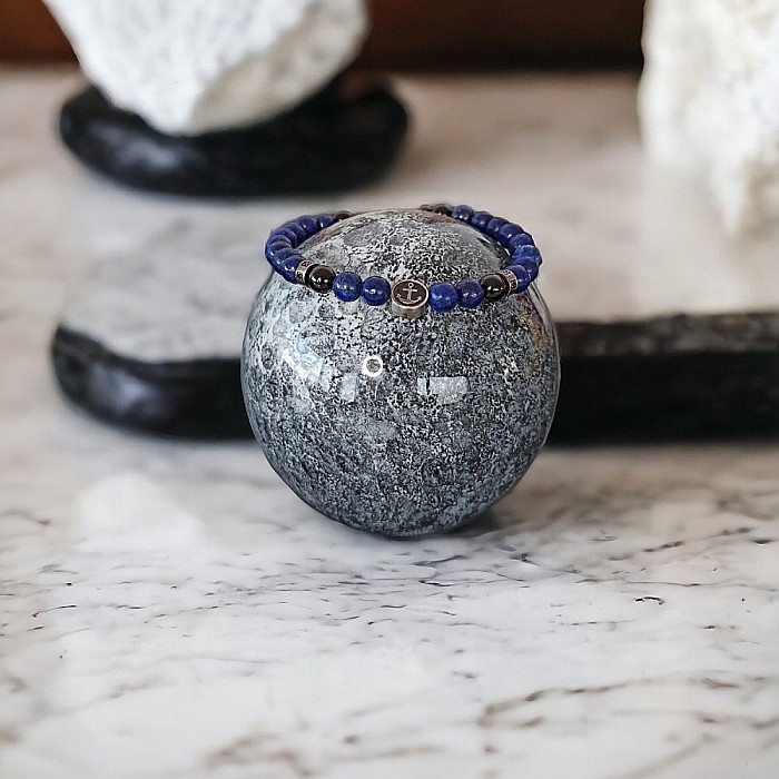 Bratara barbati snur Ambar din pietre de Lapis lazuli si accesorii din inox [7]