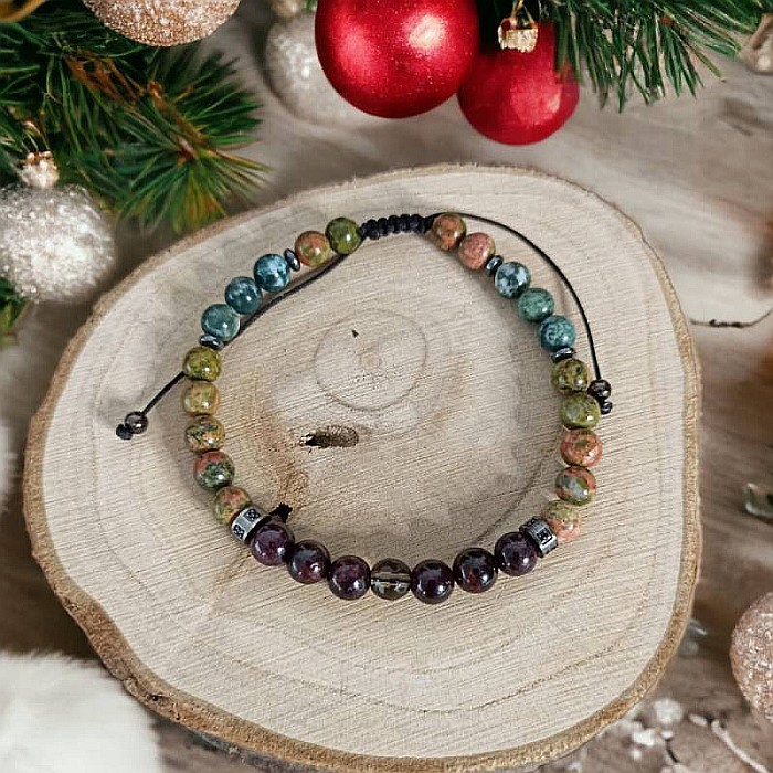 Bratara barbati snur Clyde din cristale de Granat, Unakit, Moss Agate, Cuart Fumuriu [3]