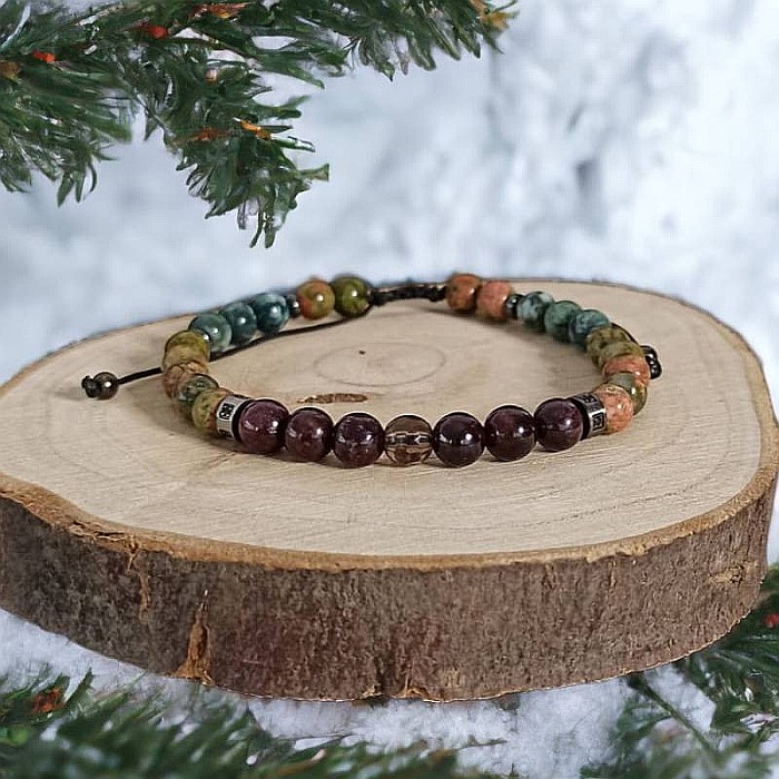 Bratara barbati snur Clyde din cristale de Granat, Unakit, Moss Agate, Cuart Fumuriu [1]