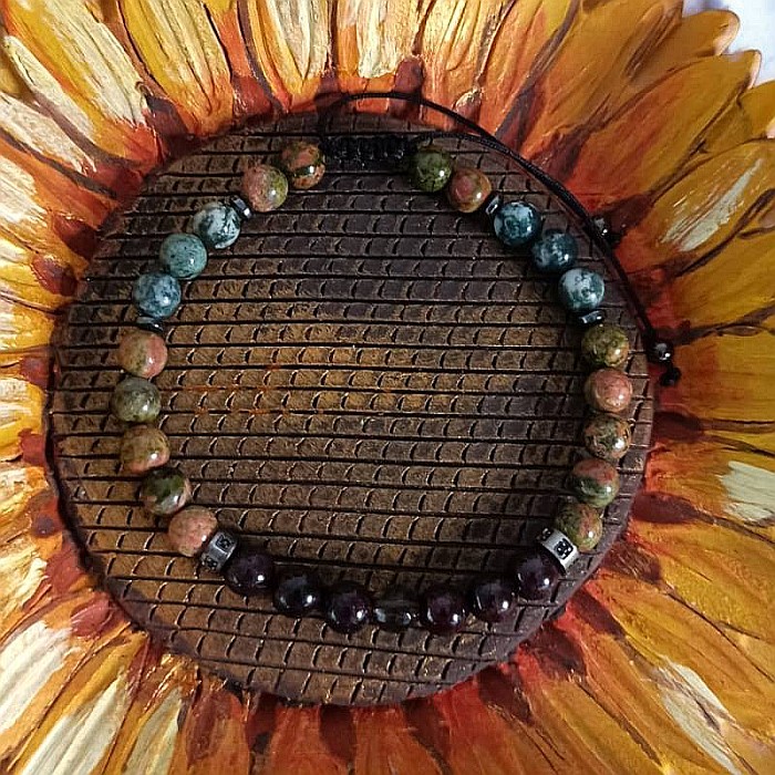 Bratara barbati snur Clyde din cristale de Granat, Unakit, Moss Agate, Cuart Fumuriu [6]