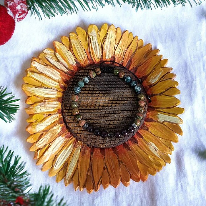 Bratara barbati snur Clyde din cristale de Granat, Unakit, Moss Agate, Cuart Fumuriu [7]