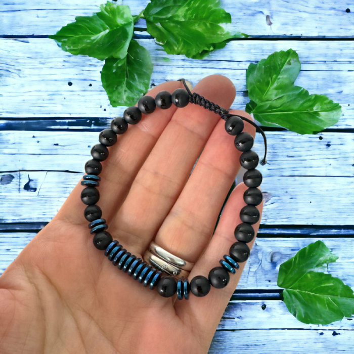 Bratara barbati snur Jude din cristale de Agat si Hematit [6]