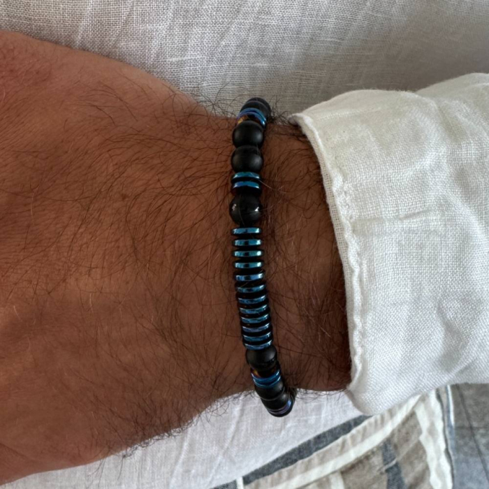 Bratara barbati snur Jude din cristale de Agat si Hematit [2]