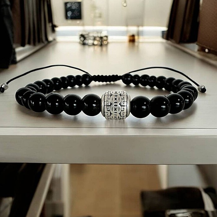 Bratara barbati snur Melor din cristale de onix negru cu charm din argint [4]