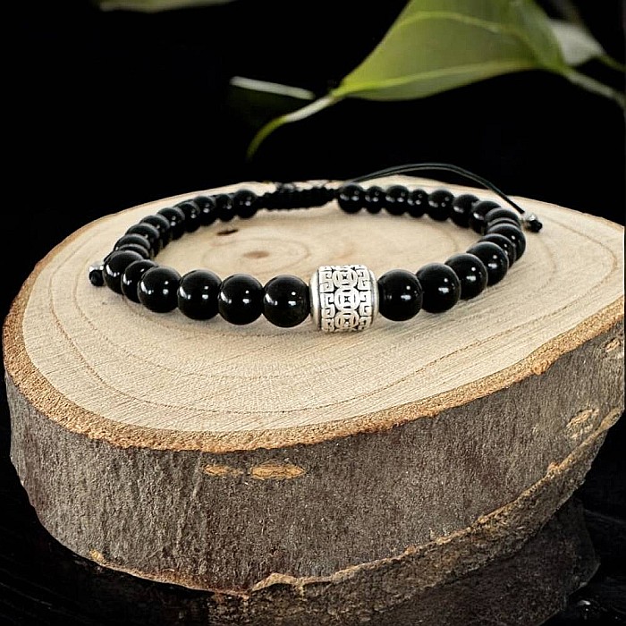 Bratara barbati snur Melor din cristale de onix negru cu charm din argint [5]