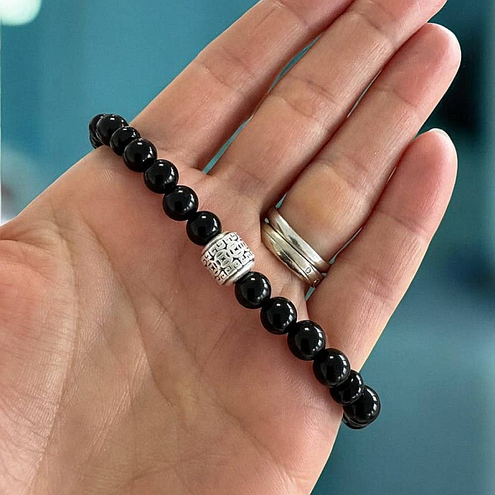 Bratara barbati snur Melor din cristale de onix negru cu charm din argint [3]