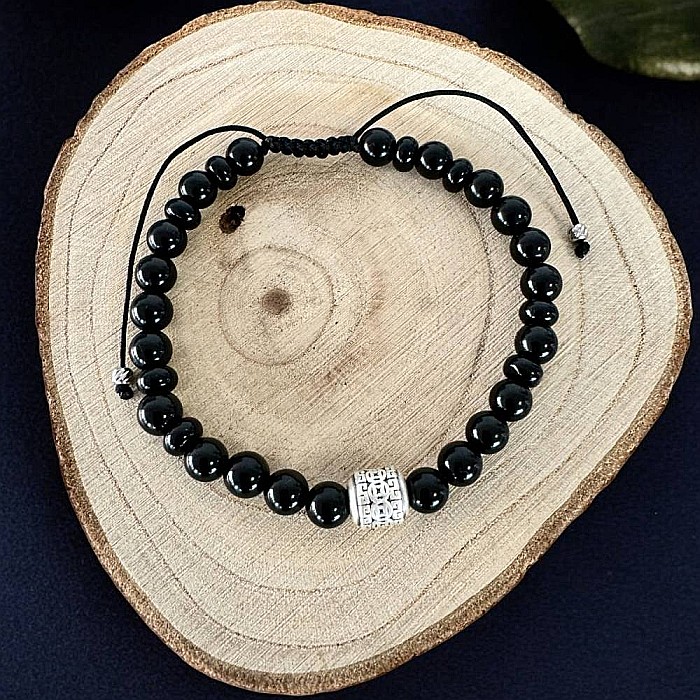 Bratara barbati snur Melor din cristale de onix negru cu charm din argint [6]
