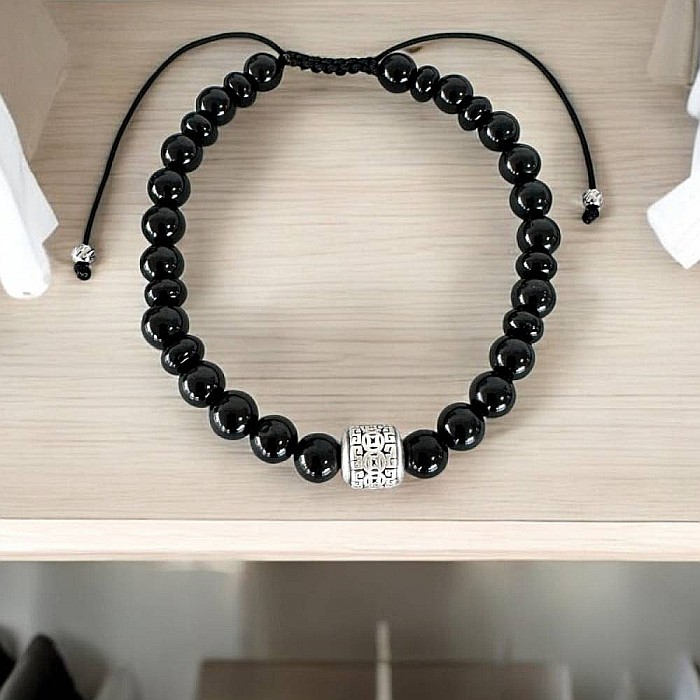 Bratara barbati snur Melor din cristale de onix negru cu charm din argint [2]