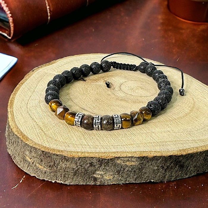 Bratara Barbati snur Milo din cristale de Bronzit, Ochi de Tigru si Piatra de Lava [10]