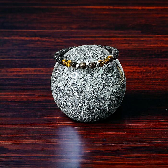 Bratara Barbati snur Milo din cristale de Bronzit, Ochi de Tigru si Piatra de Lava [7]