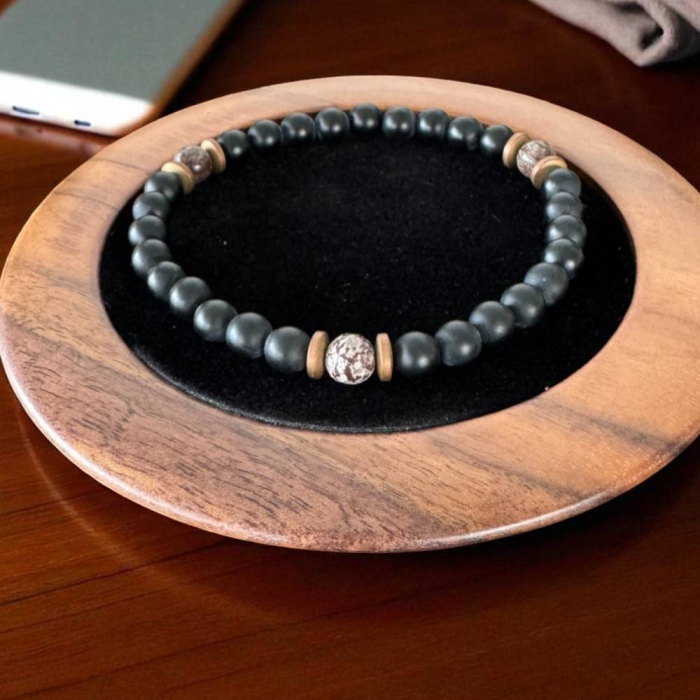 Bratara Barbati Soren din Onix Mat si Obsidian Maro Snow Flake cu hematit [3]