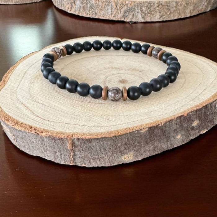 Bratara Barbati Soren din Onix Mat si Obsidian Maro Snow Flake cu hematit [5]