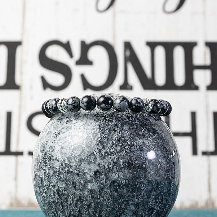 Bratara barbati Suveer din Piatra de lava si Snow Flake Obsidian, sfere de 8mm [4]