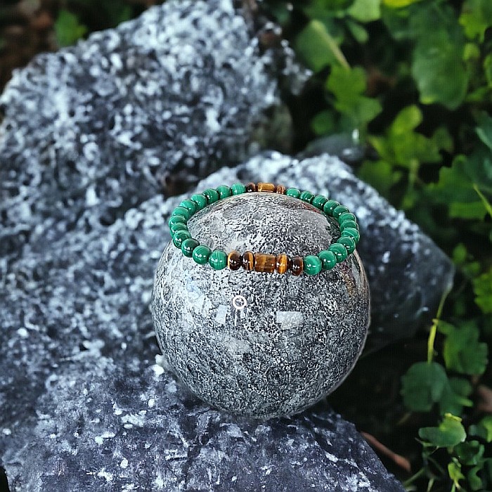 Bratara barbati Tenzin din pietre naturale de Malachit si Ochi de Tigru [7]