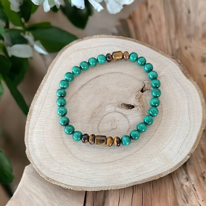 Bratara barbati Tenzin din pietre naturale de Malachit si Ochi de Tigru [5]