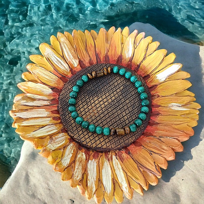 Bratara barbati Tenzin din pietre naturale de Malachit si Ochi de Tigru [2]