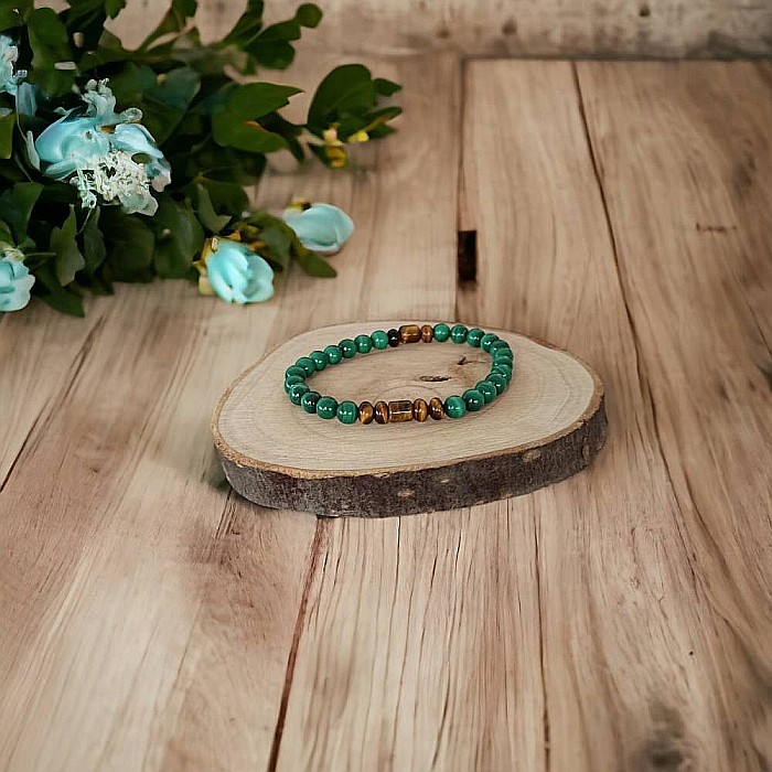 Bratara barbati Tenzin din pietre naturale de Malachit si Ochi de Tigru [3]