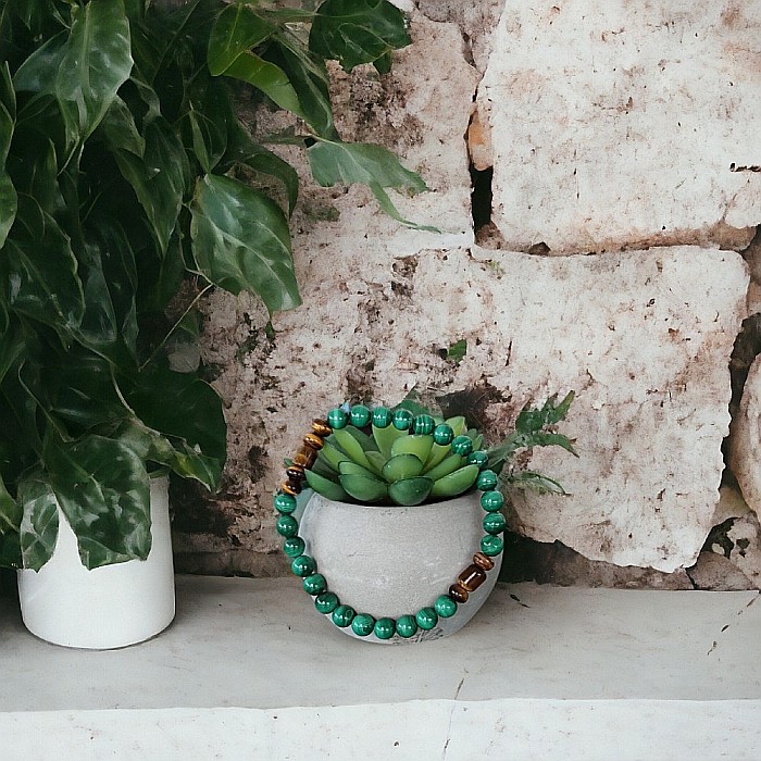 Bratara barbati Tenzin din pietre naturale de Malachit si Ochi de Tigru [8]