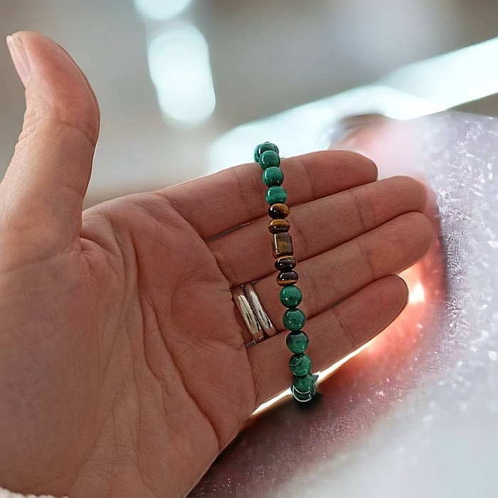 Bratara barbati Tenzin din pietre naturale de Malachit si Ochi de Tigru [4]