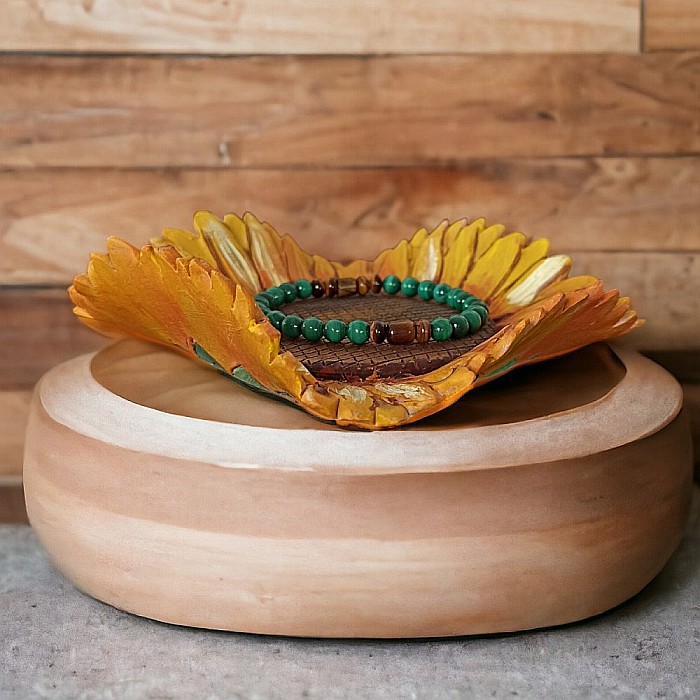 Bratara barbati Tenzin din pietre naturale de Malachit si Ochi de Tigru [6]