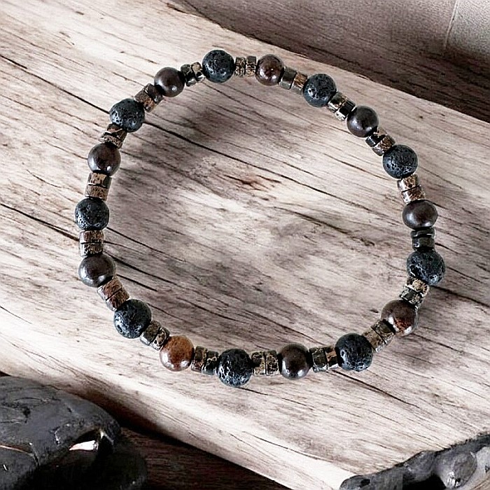 Bratara barbati Ved din Lemn de Santal si Piatra de Lava pe elastic [5]