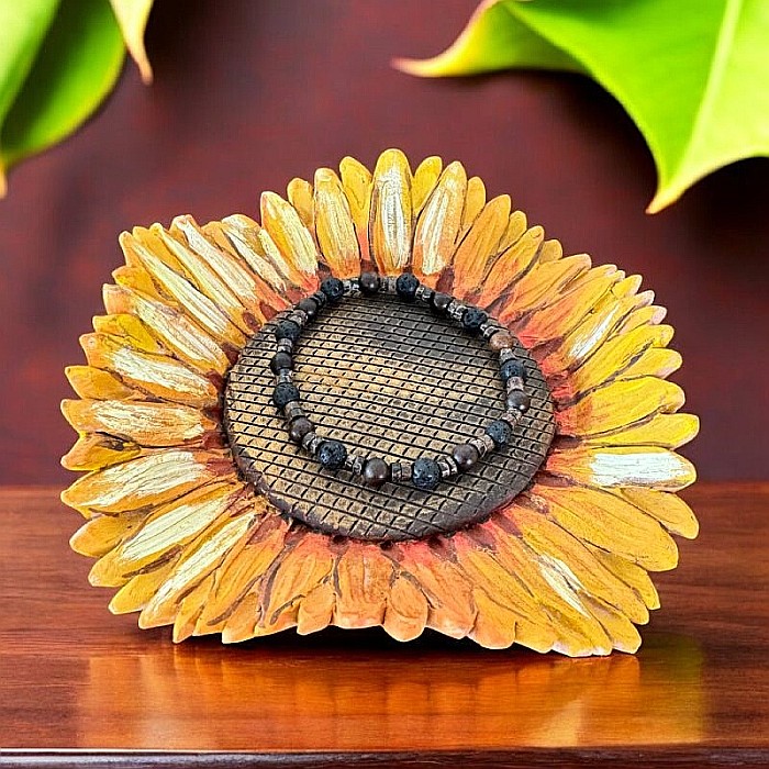 Bratara barbati Ved din Lemn de Santal si Piatra de Lava pe elastic [3]