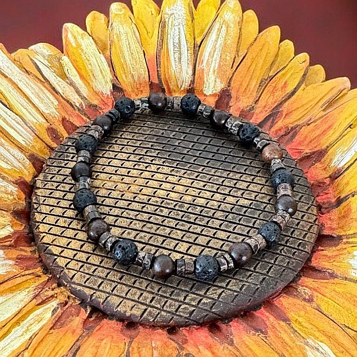 Bratara barbati Ved din Lemn de Santal si Piatra de Lava pe elastic [1]