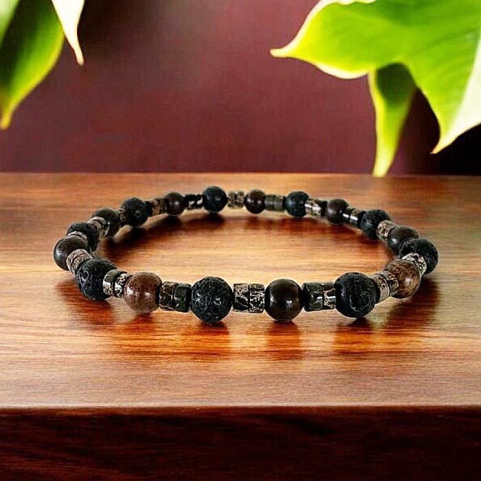 Bratara barbati Ved din Lemn de Santal si Piatra de Lava pe elastic [4]