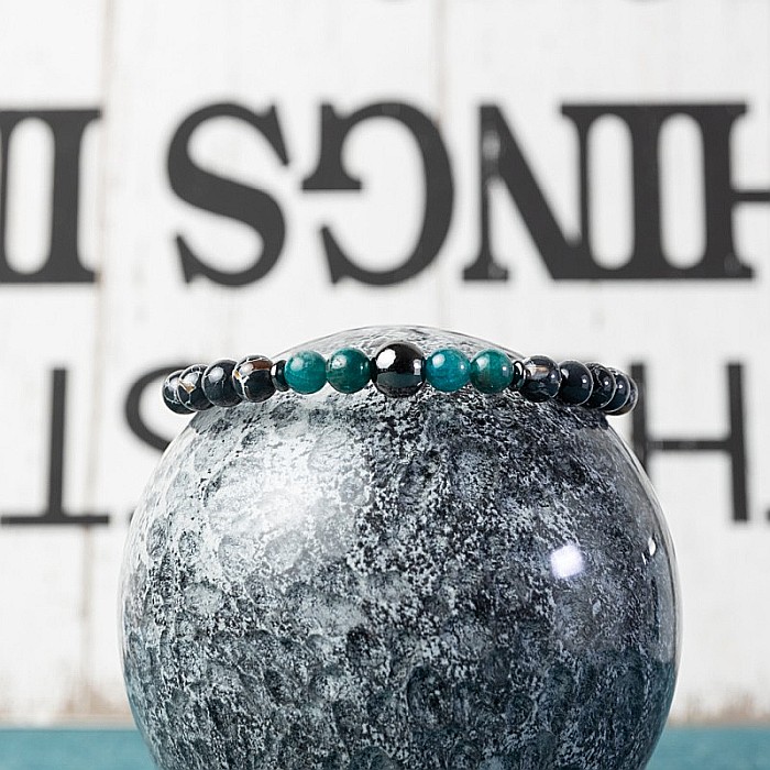 Bratara barbati Virat din pietre semipretioase de Apatit Albastru, Shell Turquoise Negru si Hematit, sfere de 6mm [4]
