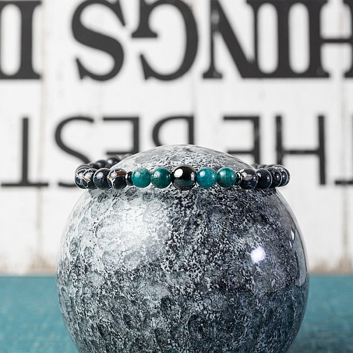 Bratara barbati Virat din pietre semipretioase de Apatit Albastru, Shell Turquoise Negru si Hematit, sfere de 6mm [3]