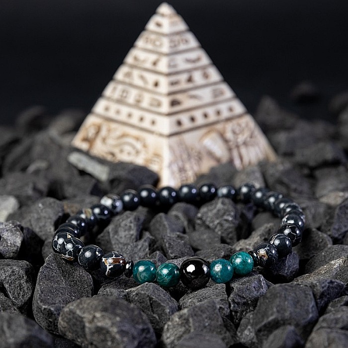 Bratara barbati Virat din pietre semipretioase de Apatit Albastru, Shell Turquoise Negru si Hematit, sfere de 6mm [1]