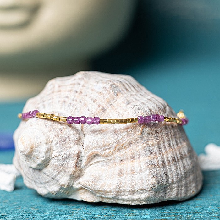 Bratara delicata Boho din pietre semipretioase de Turmalina Roz placata cu aur de 18K [3]